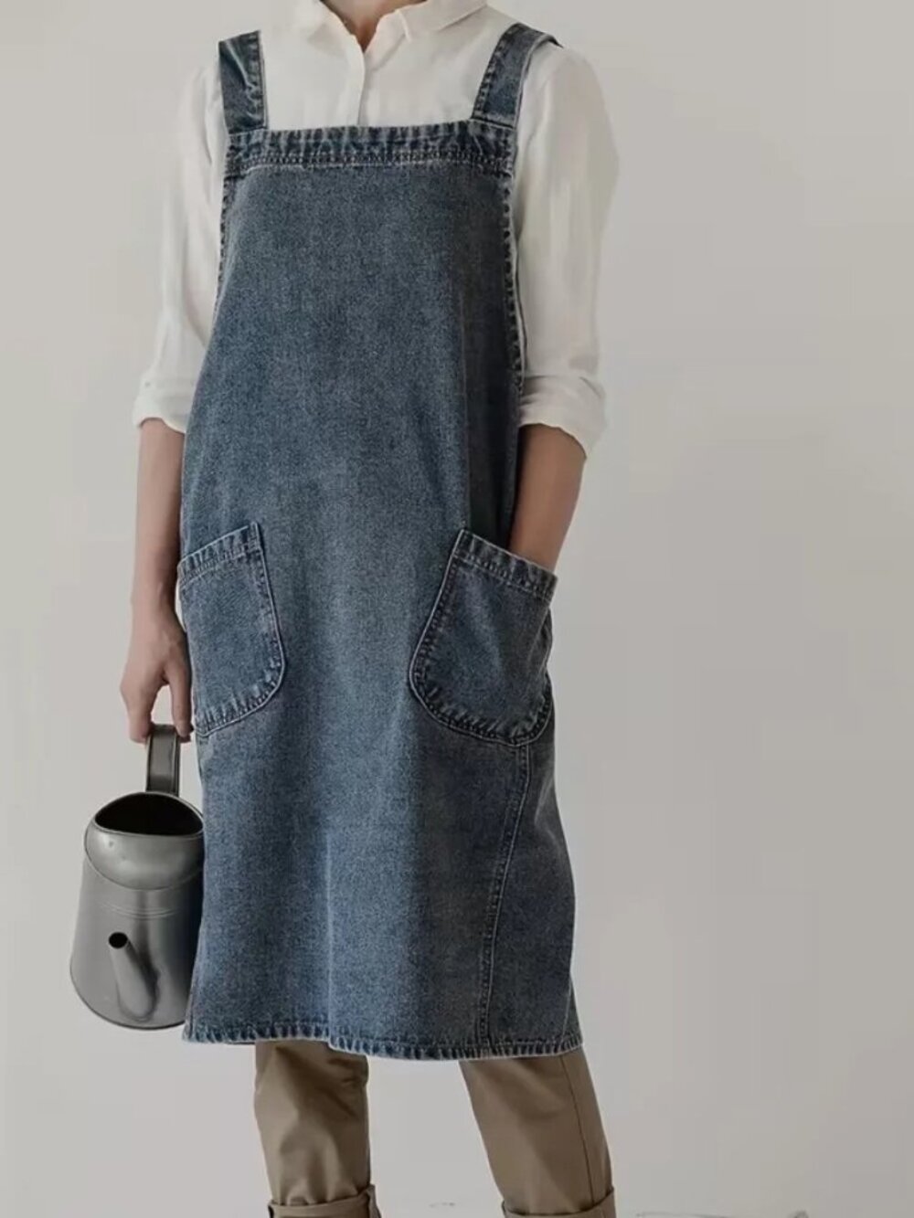 Japanese-Style Denim Apron Dress - Picture 3 of 6